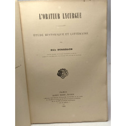 L'orateur lycurgue - étude historique et littéraire / Fascicule...