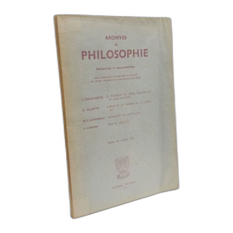 Archives de la philosophie - TABLE DU VOLUME XX - Oct. Dec. 1957