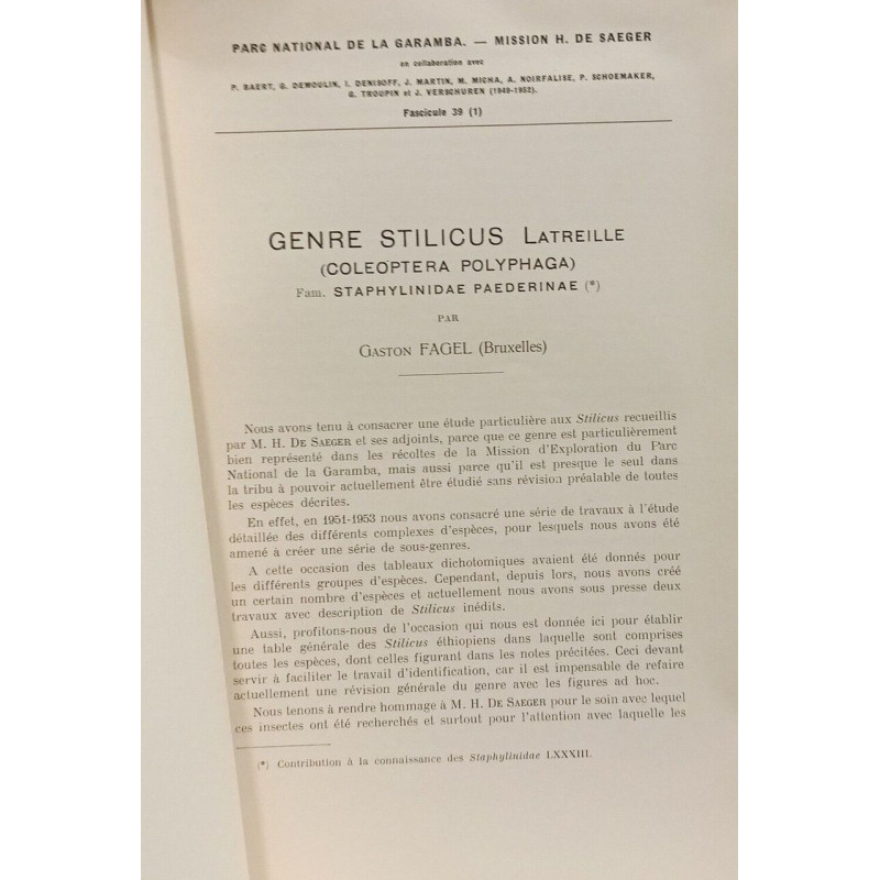 Genre stilicus latreille / Parc national de la Garamba fascicule 39